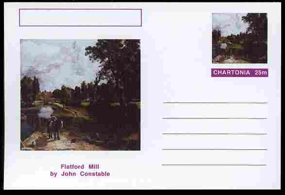 Chartonia (Fantasy) Famous Paintings - Flatford Mill by John Constable postal stationery card unused and fine, stamps on arts, stamps on constable, stamps on mills