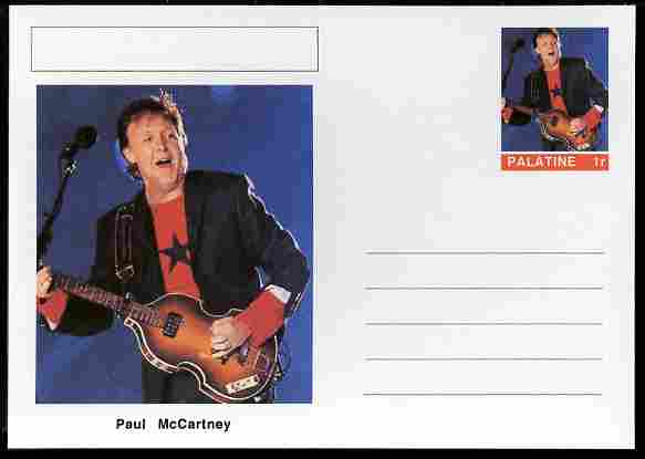 Palatine (Fantasy) Personalities - Paul McCartney postal stationery card unused and fine, stamps on personalities, stamps on music, stamps on pops, stamps on rock, stamps on beatles