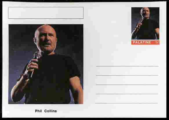 Palatine (Fantasy) Personalities - Phil Collins postal stationery card unused and fine, stamps on personalities, stamps on music, stamps on pops, stamps on rock, stamps on 