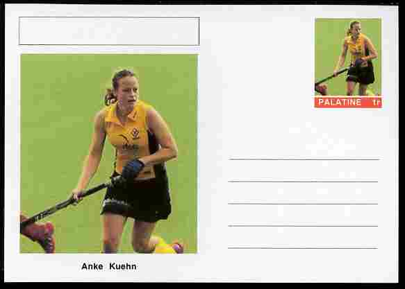 Palatine (Fantasy) Personalities - Anke Kuehn (field hockey) postal stationery card unused and fine, stamps on personalities, stamps on sport, stamps on field hockey