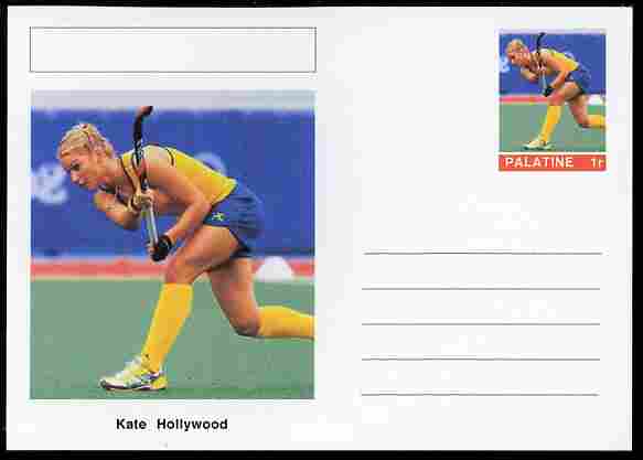 Palatine (Fantasy) Personalities - Kate Hollywood (field hockey) postal stationery card unused and fine, stamps on personalities, stamps on sport, stamps on field hockey