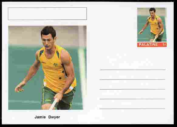 Palatine (Fantasy) Personalities - Jamie Dwyer (field hockey) postal stationery card unused and fine, stamps on personalities, stamps on sport, stamps on field hockey