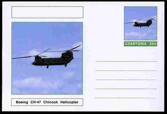 Chartonia (Fantasy) Aircraft - Boeing CH-47 Chinook Helicopter postal stationery card unused and fine, stamps on transport, stamps on aviation, stamps on helicopters