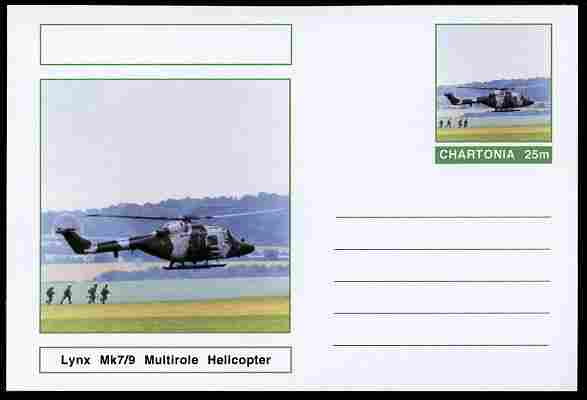 Chartonia (Fantasy) Aircraft - Lynx Mk7/9 Multirole Helicopter postal stationery card unused and fine, stamps on transport, stamps on aviation, stamps on helicopters
