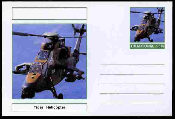 Chartonia (Fantasy) Aircraft - Tiger Helicopter postal stationery card unused and fine, stamps on , stamps on  stamps on transport, stamps on  stamps on aviation, stamps on  stamps on helicopters