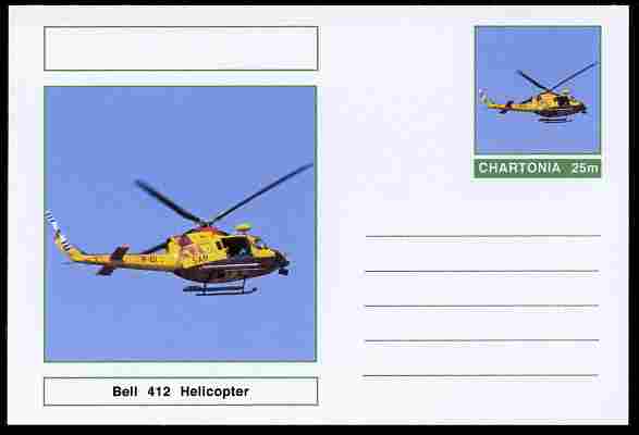 Chartonia (Fantasy) Aircraft - Bell 412 Helicopter postal stationery card unused and fine, stamps on transport, stamps on aviation, stamps on helicopters