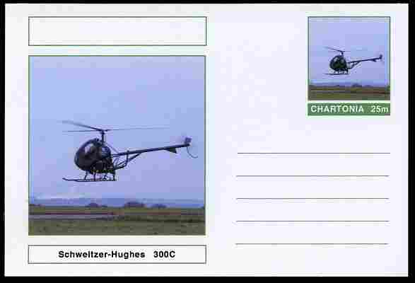 Chartonia (Fantasy) Aircraft - Schweitzer-Hughes 300C Helicopter postal stationery card unused and fine, stamps on transport, stamps on aviation, stamps on helicopters