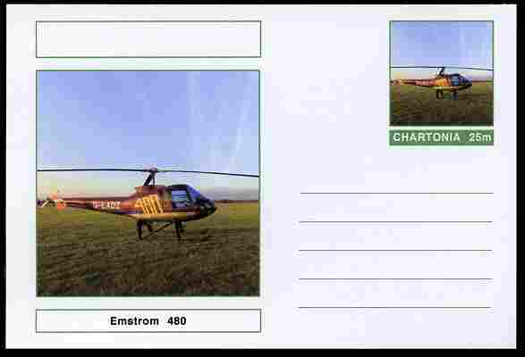 Chartonia (Fantasy) Aircraft - Emstrom 480 Helicopter postal stationery card unused and fine, stamps on transport, stamps on aviation, stamps on helicopters