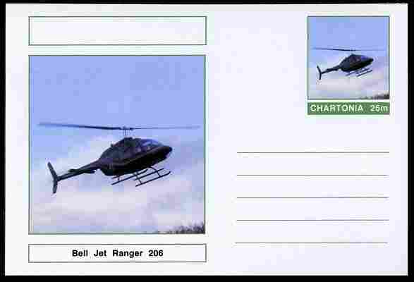 Chartonia (Fantasy) Aircraft - Bell Jet Ranger 206 Helicopter postal stationery card unused and fine, stamps on transport, stamps on aviation, stamps on helicopters