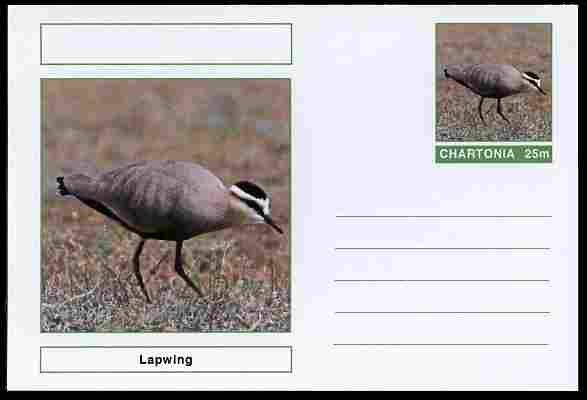 Chartonia (Fantasy) Birds - Lapwing postal stationery card unused and fine, stamps on birds, stamps on 