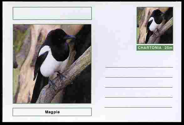 Chartonia (Fantasy) Birds - Magpie postal stationery card unused and fine, stamps on birds, stamps on 