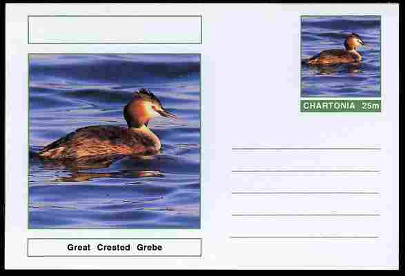 Chartonia (Fantasy) Birds - Great Crested Grebe postal stationery card unused and fine, stamps on , stamps on  stamps on birds, stamps on  stamps on 