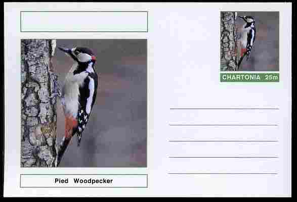 Chartonia (Fantasy) Birds - Pied Woodpecker postal stationery card unused and fine, stamps on birds, stamps on 