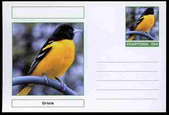 Chartonia (Fantasy) Birds - Oriole postal stationery card unused and fine, stamps on birds, stamps on 