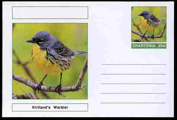 Chartonia (Fantasy) Birds - Kirtland's Warbler postal stationery card unused and fine, stamps on birds, stamps on 