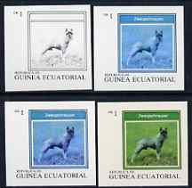 Equatorial Guinea 1977 Dogs EK1 (Zwergschnauzer) set of 4 imperf progressive proofs on ungummed paper comprising 1, 2, 3 and all 4 colours (as Mi 1129) , stamps on animals     dogs   zwergschnauzer
