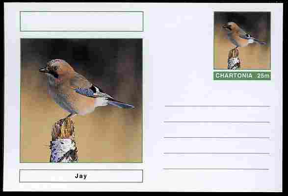 Chartonia (Fantasy) Birds - Jay postal stationery card unused and fine, stamps on birds, stamps on 
