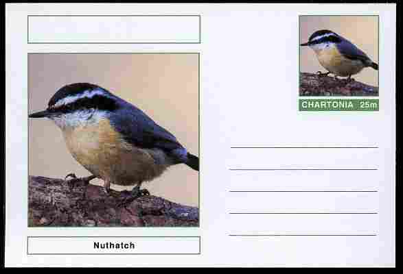 Chartonia (Fantasy) Birds - Nuthatch postal stationery card unused and fine, stamps on birds, stamps on 