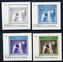 Equatorial Guinea 1977 Dogs EK3 (Fox Terrier) set of 4 imperf progressive proofs on ungummed paper comprising 1, 2, 3 and all 4 colours (as Mi 1130) , stamps on animals   dogs   fox-terrier