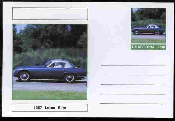 Chartonia (Fantasy) Cars - 1957 Lotus Elite postal stationery card unused and fine, stamps on transport, stamps on cars, stamps on lotus