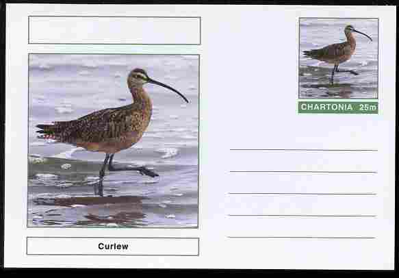 Chartonia (Fantasy) Birds - Curlew postal stationery card unused and fine, stamps on birds, stamps on 