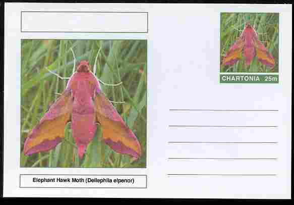 Chartonia (Fantasy) Moths - Elephant Hawk Moth (Deilephila elpenor) postal stationery card unused and fine, stamps on insects, stamps on moths