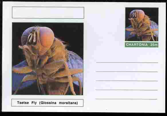 Chartonia (Fantasy) Insects - Tsetse Fly (Glossina morsitans) postal stationery card unused and fine, stamps on insects, stamps on 