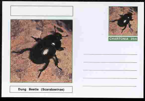 Chartonia (Fantasy) Insects - Dung Beetle (Scarabaeinae) postal stationery card unused and fine, stamps on insects, stamps on beetles