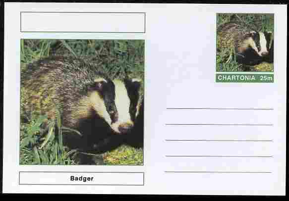 Chartonia (Fantasy) Animals - Badger postal stationery card unused and fine, stamps on animals, stamps on badgers