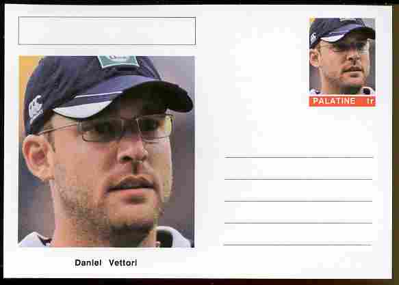 Palatine (Fantasy) Personalities - Daniel Vettori (cricket) postal stationery card unused and fine, stamps on personalities, stamps on sport, stamps on cricket
