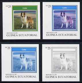 Equatorial Guinea 1977 Dogs EK25 (Collie) set of 4 imperf progressive proofs on ungummed paper comprising 1, 2, 3 and all 4 colours (as Mi 1133) , stamps on animals   dogs    collie