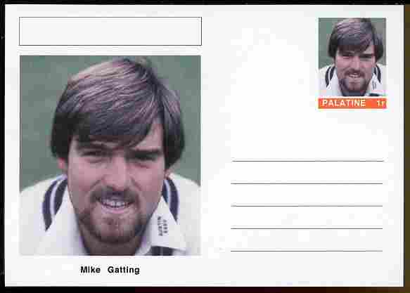 Palatine (Fantasy) Personalities - Mike Gatting (cricket) postal stationery card unused and fine, stamps on personalities, stamps on sport, stamps on cricket