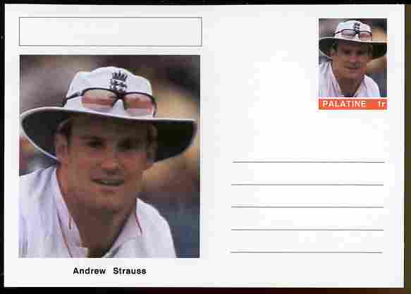 Palatine (Fantasy) Personalities - Andrew Strauss (cricket) postal stationery card unused and fine, stamps on personalities, stamps on sport, stamps on cricket