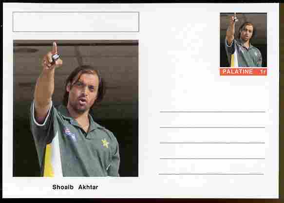Palatine (Fantasy) Personalities - Shoaib Akhtar (cricket) postal stationery card unused and fine, stamps on personalities, stamps on sport, stamps on cricket