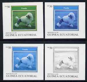 Equatorial Guinea 1977 Dogs EK50 (Poodle) set of 4 imperf progressive proofs on ungummed paper comprising 1, 2, 3 and all 4 colours (as Mi 1134) , stamps on animals   dogs    poodle