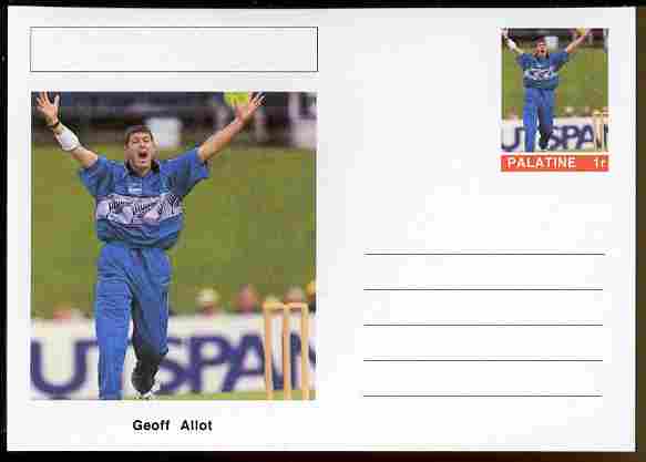 Palatine (Fantasy) Personalities - Geoff Allot (cricket) postal stationery card unused and fine, stamps on personalities, stamps on sport, stamps on cricket