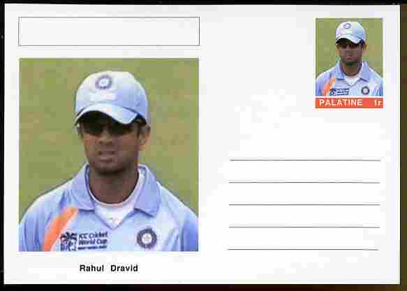 Palatine (Fantasy) Personalities - Rahul Dravid (cricket) postal stationery card unused and fine, stamps on personalities, stamps on sport, stamps on cricket