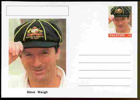 Palatine (Fantasy) Personalities - Steve Waugh (cricket) postal stationery card unused and fine, stamps on personalities, stamps on sport, stamps on cricket