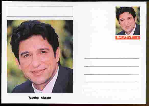 Palatine (Fantasy) Personalities - Wasim Akram (cricket) postal stationery card unused and fine, stamps on personalities, stamps on sport, stamps on cricket