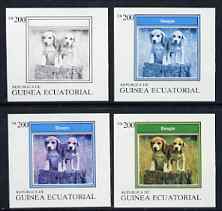 Equatorial Guinea 1977 Dogs EK200 (Beagle) set of 4 imperf progressive proofs on ungummed paper comprising 1, 2, 3 and all 4 colours (as Mi 1136) , stamps on animals   dogs    beagle
