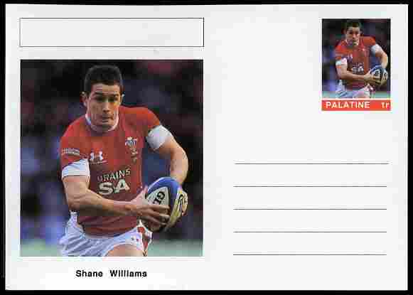 Palatine (Fantasy) Personalities - Shane Williams (rugby) postal stationery card unused and fine, stamps on personalities, stamps on sport, stamps on rugby