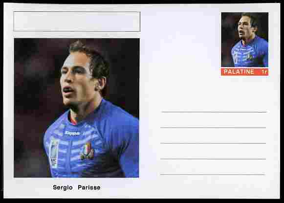 Palatine (Fantasy) Personalities - Sergio Parisse (rugby) postal stationery card unused and fine, stamps on , stamps on  stamps on personalities, stamps on  stamps on sport, stamps on  stamps on rugby