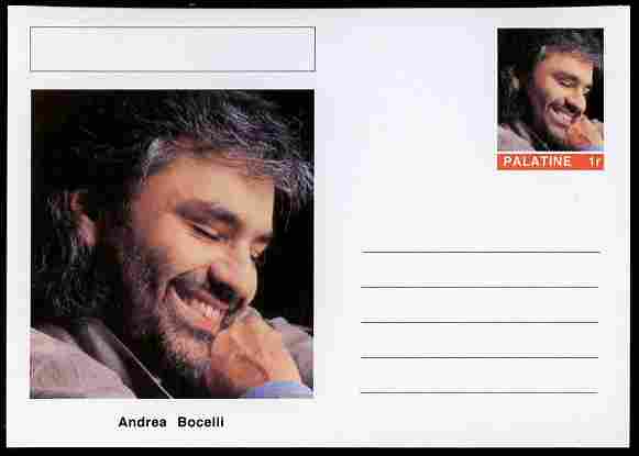 Palatine (Fantasy) Personalities - Andrea Bocelli (opera) postal stationery card unused and fine, stamps on personalities, stamps on music, stamps on opera, stamps on blind