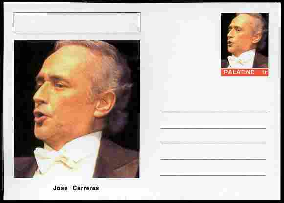 Palatine (Fantasy) Personalities - Jose Carreras (opera) postal stationery card unused and fine, stamps on personalities, stamps on music, stamps on opera, stamps on 