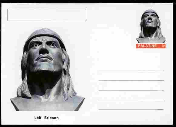 Palatine (Fantasy) Personalities - Leif Ericson (explorer) postal stationery card unused and fine, stamps on personalities, stamps on explorers, stamps on ships, stamps on vikings