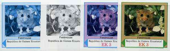 Equatorial Guinea 1977 European Animals EK3 (Fieldmouse) set of 4 imperf progressive proofs on ungummed paper comprising 1, 2, 3 and all 4 colours (as Mi 1138) , stamps on animals    