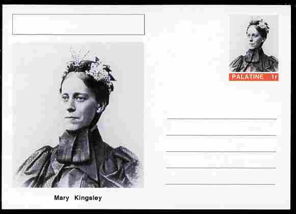 Palatine (Fantasy) Personalities - Mary Kingsley (explorer) postal stationery card unused and fine, stamps on personalities, stamps on explorers, stamps on ships