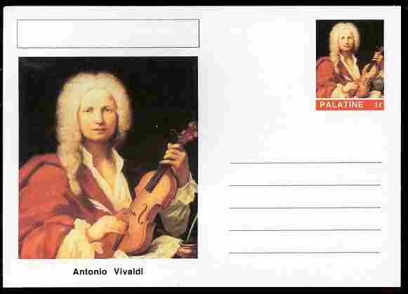 Palatine (Fantasy) Personalities - Antonio Vivaldi (composer) postal stationery card unused and fine, stamps on personalities, stamps on music, stamps on composers