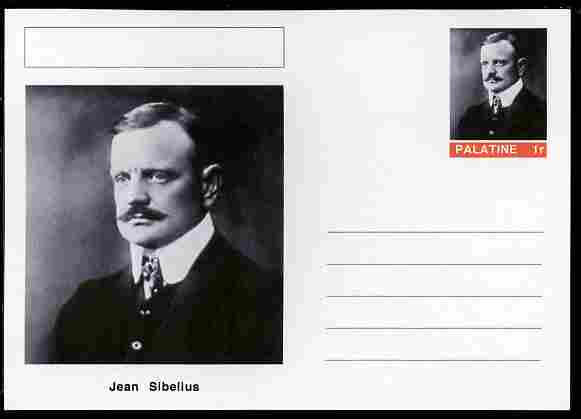 Palatine (Fantasy) Personalities - Jean Sibelius (composer) postal stationery card unused and fine, stamps on , stamps on  stamps on personalities, stamps on  stamps on music, stamps on  stamps on composers