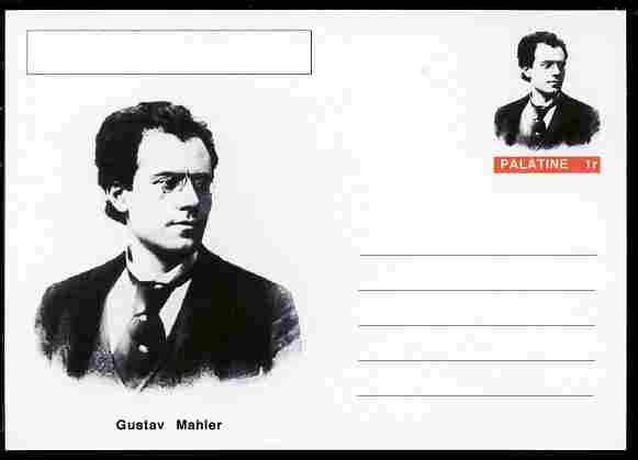 Palatine (Fantasy) Personalities - Gustav Mahler (composer) postal stationery card unused and fine, stamps on personalities, stamps on music, stamps on composers
